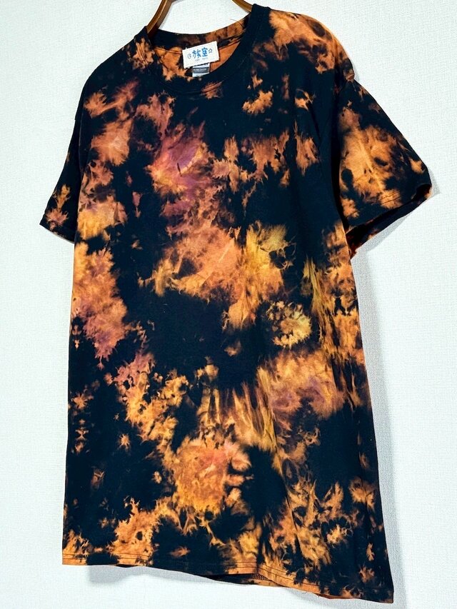 タイダイ染め Tシャツ Mサイズ ブラック ブリーチダイ Hippies Dye