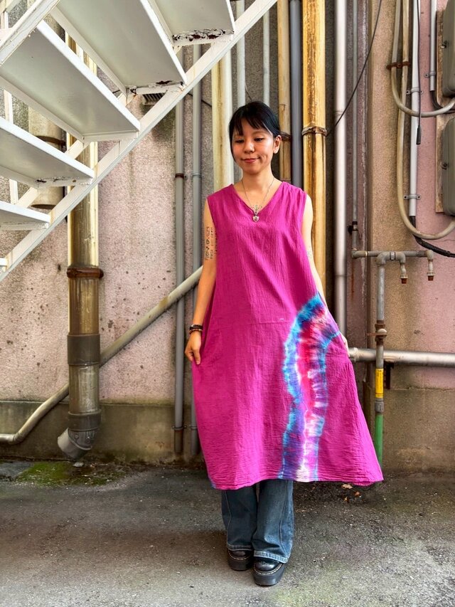 タイダイ ノースリーブワンピース バーガンディ HD24-79