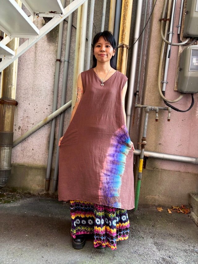 タイダイ ノースリーブワンピース バーガンディ ブラウン HD24-80