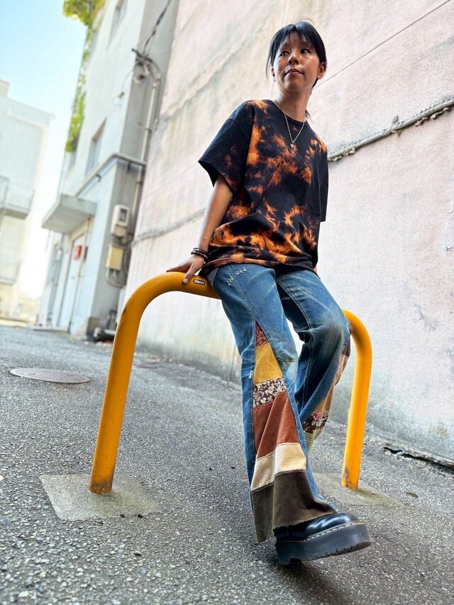タイダイ Tシャツ Lサイズ ブラック ブリーチダイ Hippies Dye HD24-81