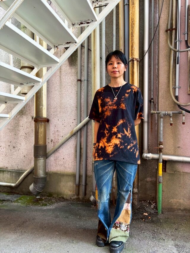タイダイ Tシャツ Lサイズ ブラック ブリーチダイ Hippies Dye HD24-81