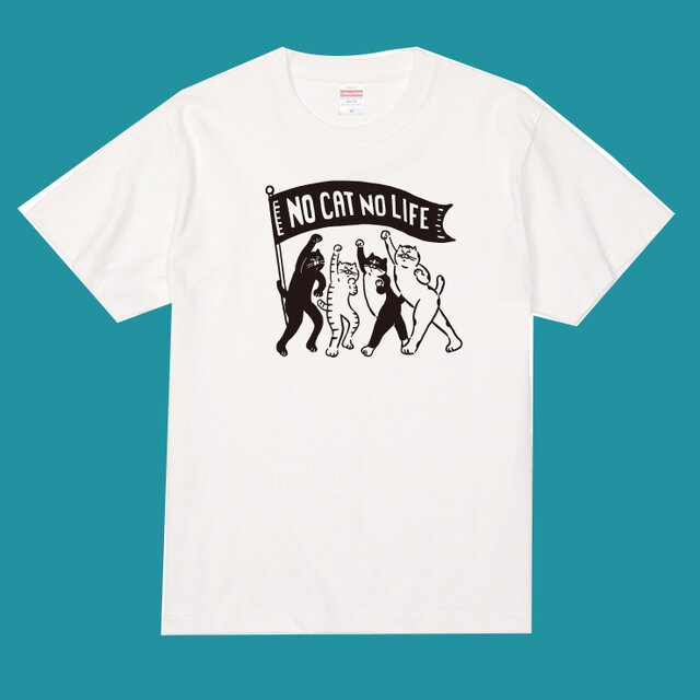 男女兼用　NO CAT NO LIFE Tシャツ  白地に黒プリント