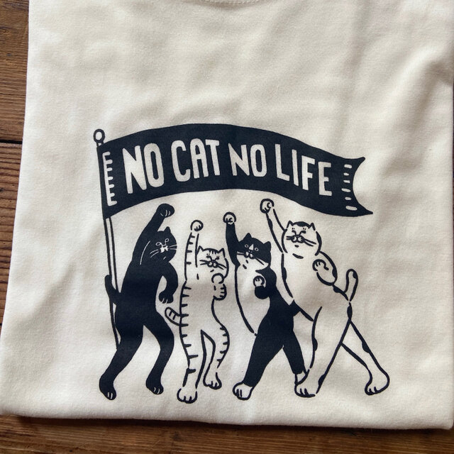 男女兼用 NO CAT NO LIFE Tシャツ 白地に黒プリント | iichi 日々の