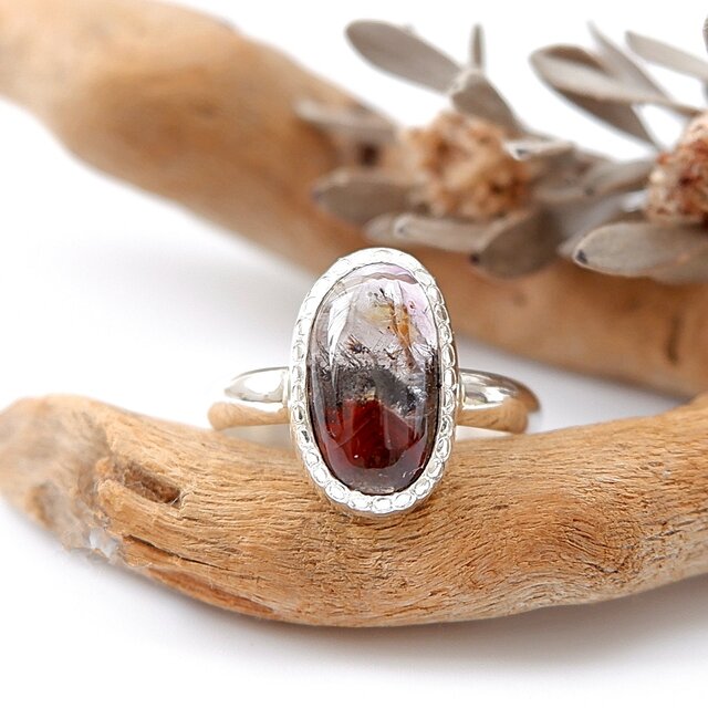 ～鉱物の魅力を閉じ込めた～　インクルージョンクォーツのリング　甲丸　14号　天然石アクセサリー　一点物 macari