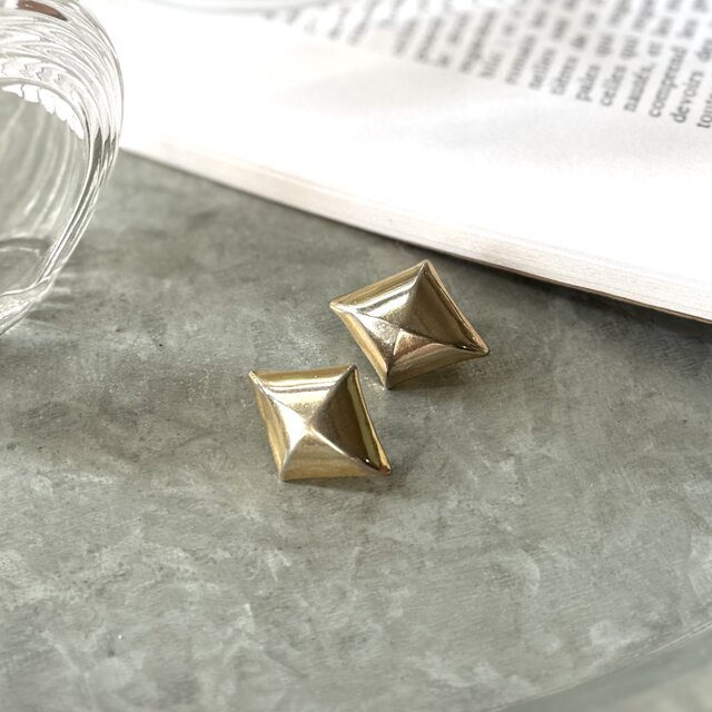 Y1187-ヴィンテージイヤリング U.S.A. 1970〜80s Gold Tone Diamond