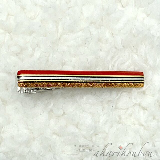 漆ネクタイピン 朱漆 純金蒔絵 純金箔 プラチナ箔 漆アクセサリー