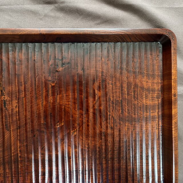 欅拭漆我谷盆 353mm×250mm×24mm 折敷 トレー №9034 | iichi 日々の