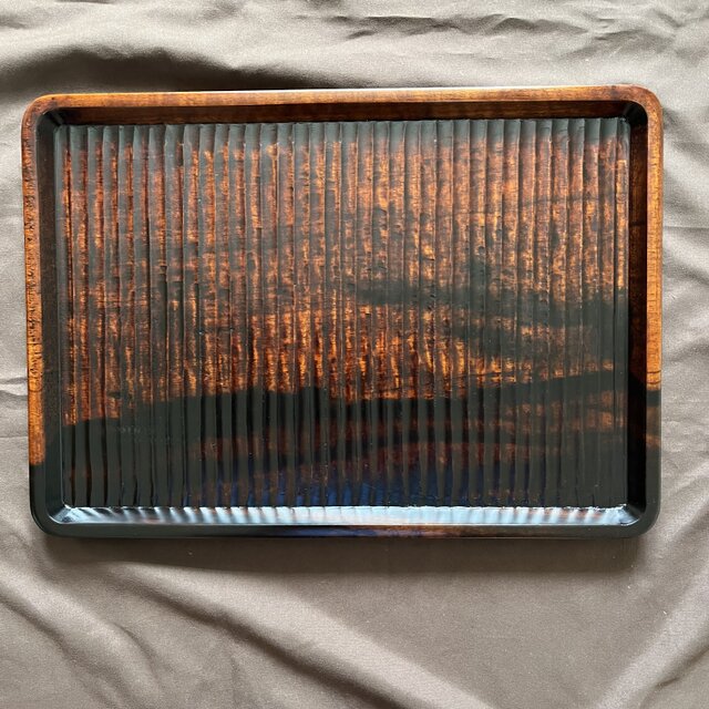 希少　黒柿拭漆我谷盆　24.8cm×35.2cm×2．2cm  №9031