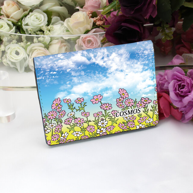 定期入れ/パス入れ/名刺入れ  カードケース 【手書き風コスモス】（名入れ可）