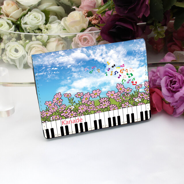 定期入れ/パス入れ/名刺入れ  カードケース 【奏（手書き風コスモス）】（名入れ可）