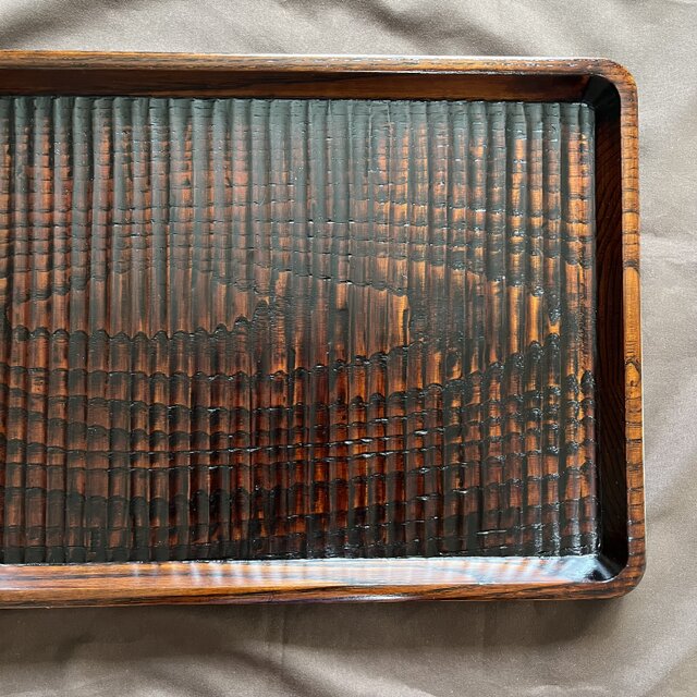 栗拭漆我谷盆 353mm×250mm×24mm 折敷 トレー №9036 | iichi 日々
