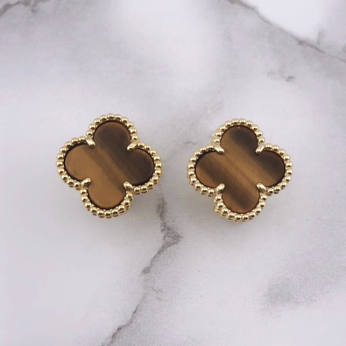 幸せのクローバーピアス 15mm（タイガーアイ）【高品質！送料無料！当日発送！】