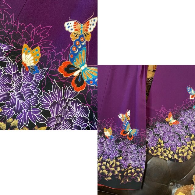 振袖 着物 ロングワンピース ドレス 2部式ローズ/バラ作り帯 リメイク