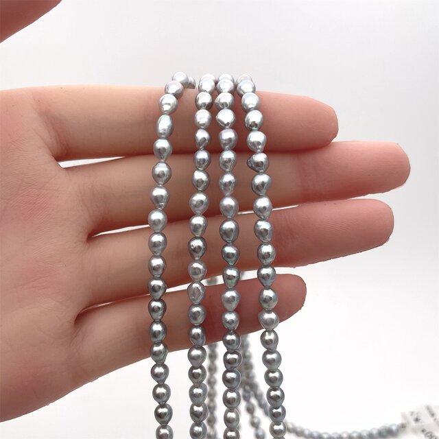 淡水パール 真珠 バロック ライス 雫 ドロップ 5mm 6mm 4mm 小粒 19cm tp0019 シルバーグレー系