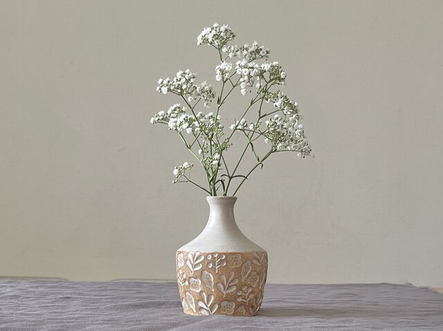 陶器の花瓶 一輪挿し 北欧ナチュラル 印花模様 フラワーベース