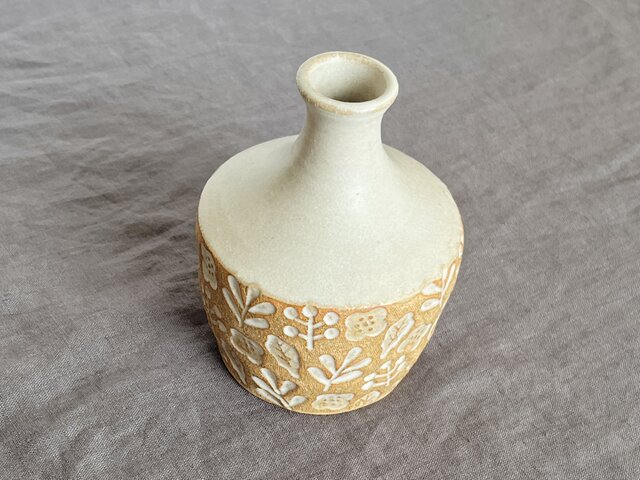 宜興陶器、花模様フラワーベース 陶器の花瓶 一輪挿し 北欧ナチュラル 印花模様 フラワーベース