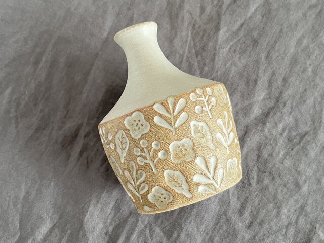 水指　一輪挿し　陶器　落款あり 陶器の花瓶 一輪挿し 北欧ナチュラル 印花模様 フラワーベース