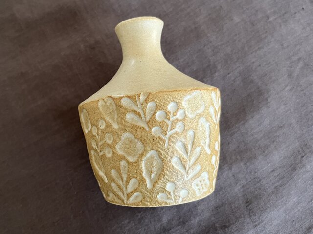 陶器の花瓶 一輪挿し 北欧ナチュラル 印花模様 フラワーベース