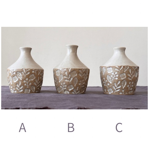 陶器の花瓶 一輪挿し 北欧ナチュラル 印花模様 フラワーベース