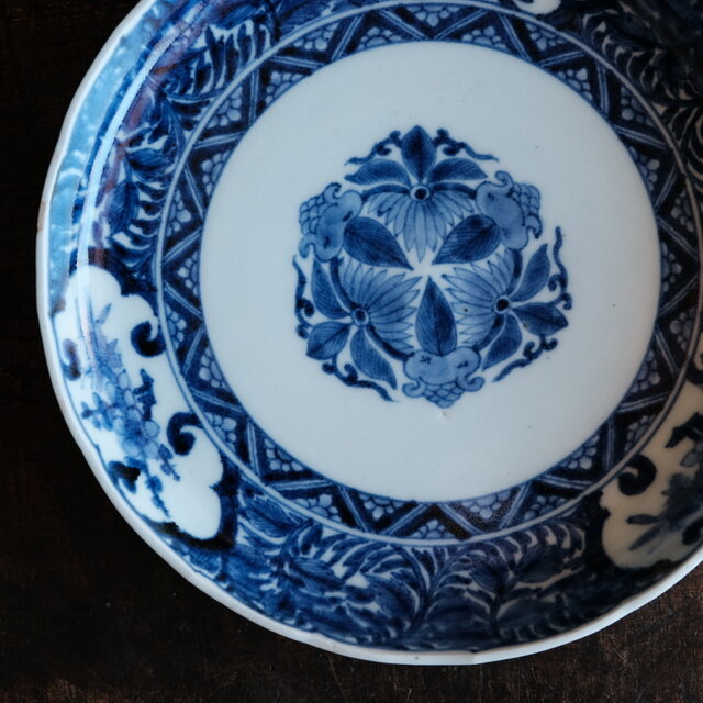 アンティーク　骨董　染付　瑠璃　青花　花唐草文鉢　深鉢　金継ぎ用　清朝　中国骨董 アンティーク 骨董 染付 瑠璃 青花 花唐草文鉢 深鉢 金継ぎ用