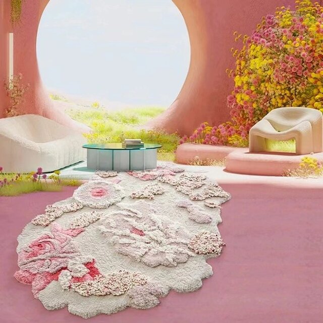 【受注制作】 オーダー カーペ 手織りニュージーランドウールカーペット ハンドメイドカシミアウール絨毯 イングランドのバラ