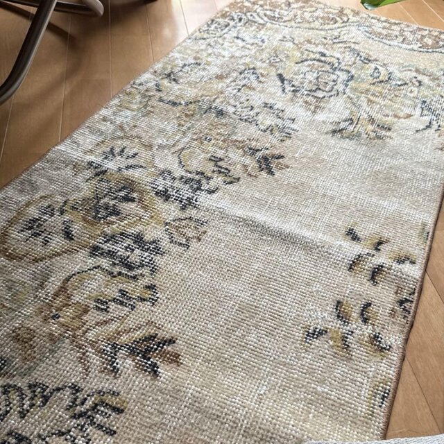 54×165 ロングランナーラグ ベージュボタニカル トルコ