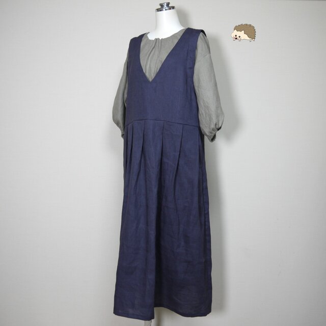 さらっとリネン◆Vネックジャンスカ◆グレープ◆M・L・LL（中厚、リネン100％）
