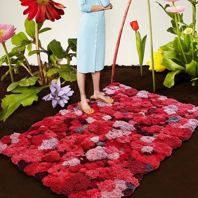 オーダー カーペット 手織りニュージーランドウールカーペット カシミアウール絨毯 花の海  新築 新居 引っ越し祝い