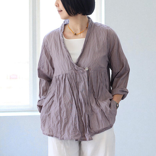 クリンクルコットンギャザーブラウスカーディガン【モーヴ】