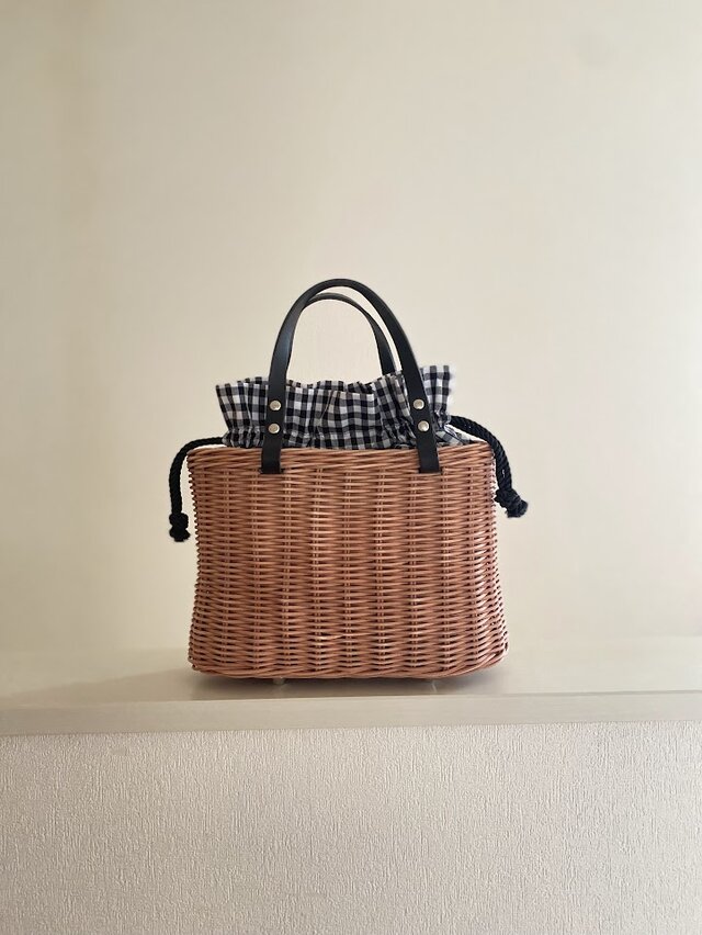 1点在庫あり】手編みの籐かごバッグ/Megg Bag panier/ギンガムフラワー