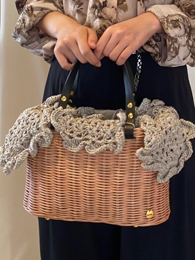 1点在庫あり】手編みの籐かごバッグ/Megg Bag panier/パニエクロシェ