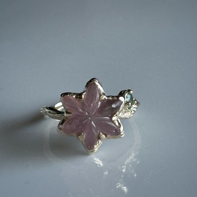 フラワーカービング大ピンクトルマリンリング / k10