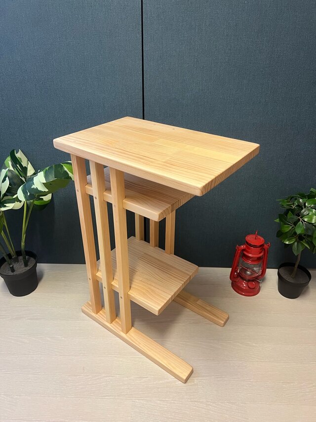 送料無料】 サイドテーブル 格子形 棚付 45cm 30cm 65cm パイン