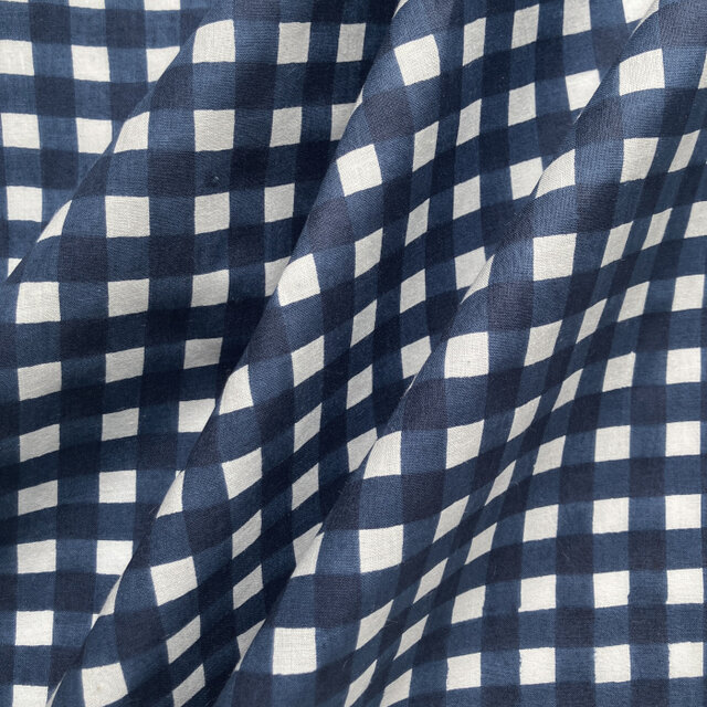 インド ブロックプリント生地 [50cm単位切り売り] Sanganeri チェック ネイビーブルー FW IF0335
