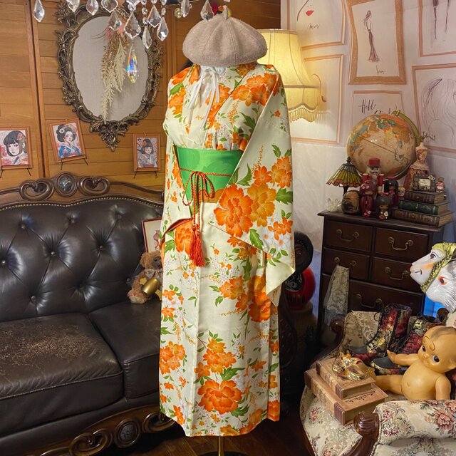 着物リメイク セミロング ワンピース ドレス｜洗える化繊＋名古屋帯