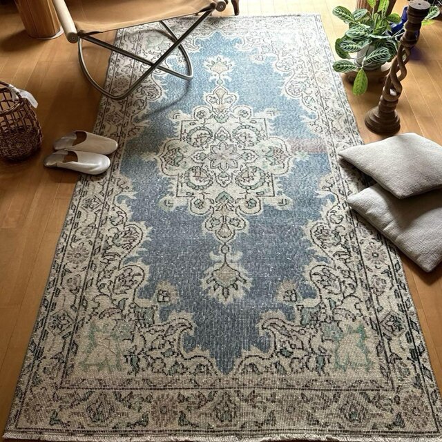超大判172×269エメラルドグリーンブルー　メダリオン　トルコヴィンテージラグ 超大判172×269エメラルドグリーンブルー メダリオン トルコ