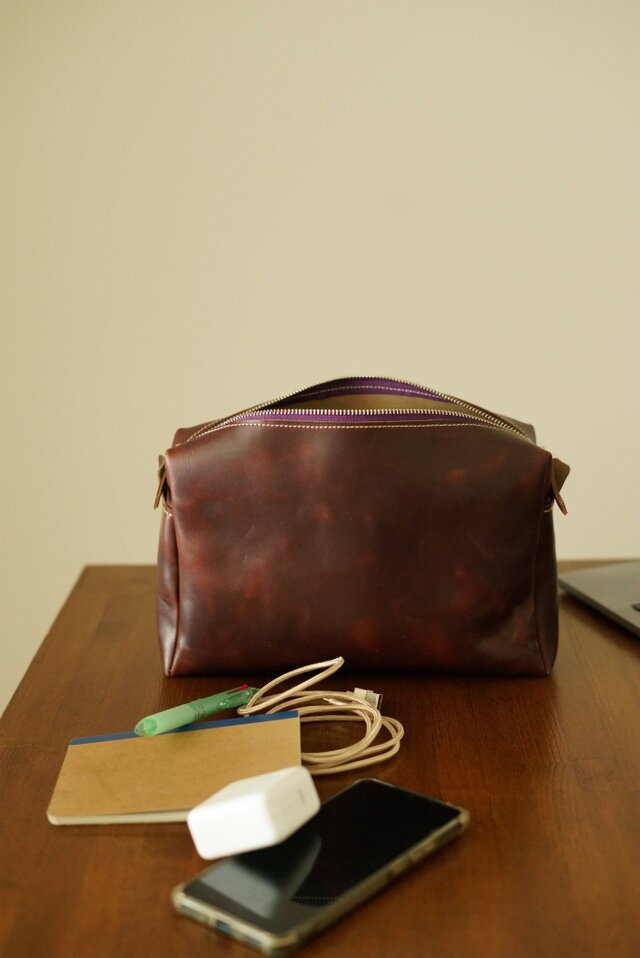 クロムエクセルレザー ポーチ ｜バーガンディ 本革 化粧ポーチ