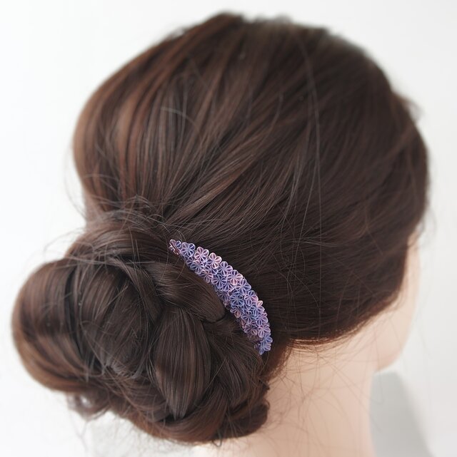 ヘアコーム 「 紫陽花 しっとり紫 」  大人の髪飾り 簪 つまみ細工 梅雨 夏の花 着物 浴衣  コームかんざし
