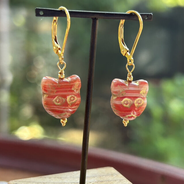 猫◇チェコガラスK14GFピアス（K24フック変更可）2