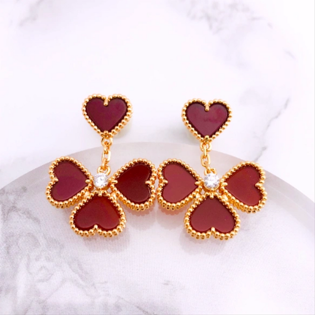 ハート二連ピアス　幸せのクローバー【高品質！送料無料!当日配送！】