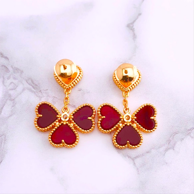 ハート二連ピアス 幸せのクローバー【高品質！送料無料!当日配送