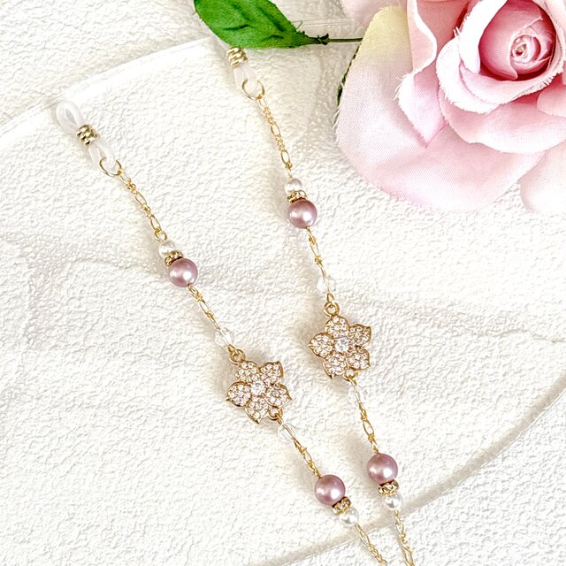 メガネチェーン》Ver.3⟡.*Flower＆スワロフスキーパール メガネ