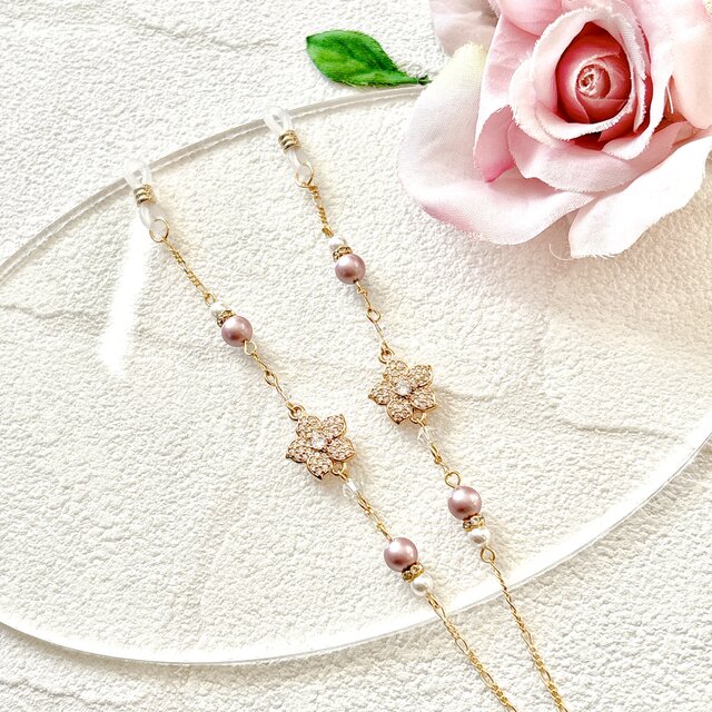 メガネチェーン》Ver.3⟡.*Flower＆スワロフスキーパール メガネ