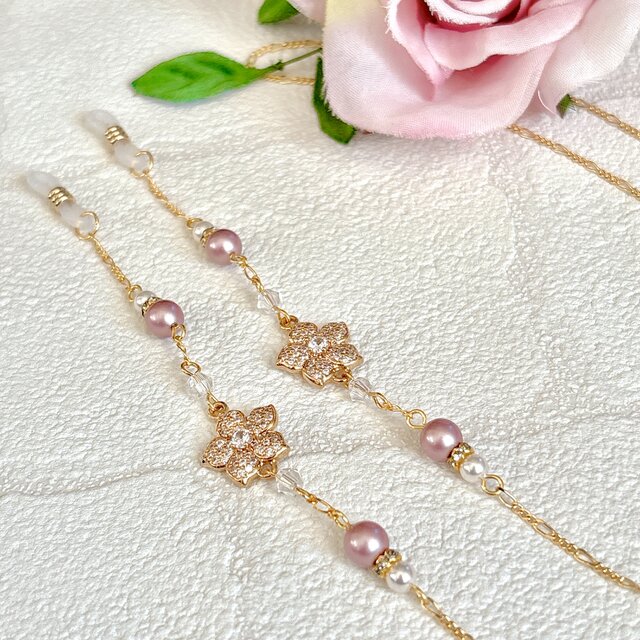 メガネチェーン》Ver.3⟡.*Flower＆スワロフスキーパール メガネ