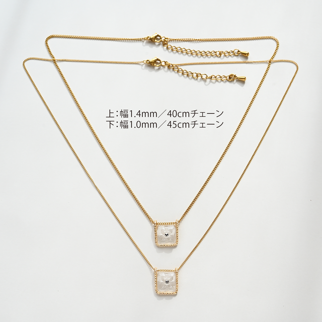 ヴィンテージガラスの透明な花ネックレス［Cトライアングル・ゴールド