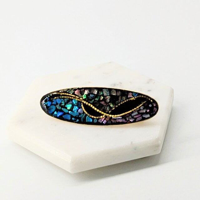 ブルーとグリーンとブラック螺鈿のヘアバレッタ