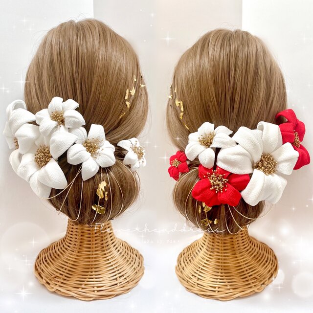 つまみ細工 髪飾り 成人式 結婚式 卒業式 七五三 ウェディング 和装 白