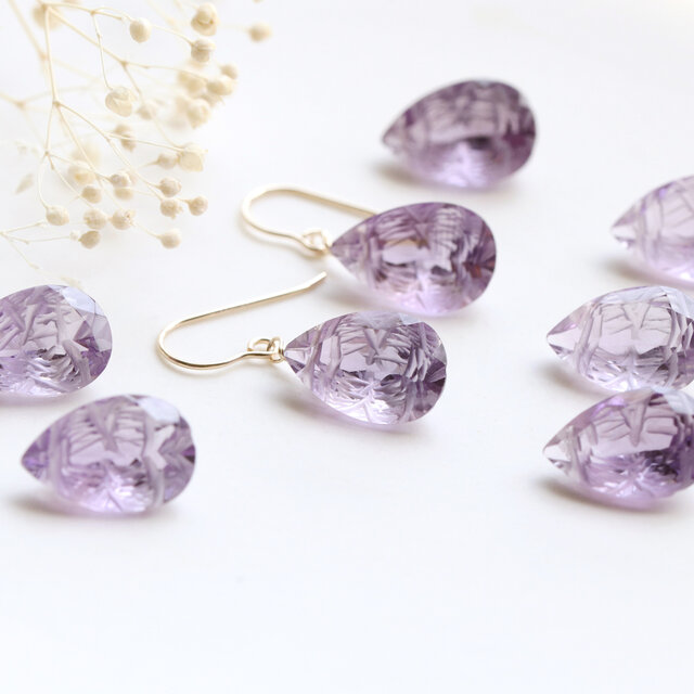 高貴な紫＊カービングアメジスト ピアス/イヤリング｜2月誕生石 天然石