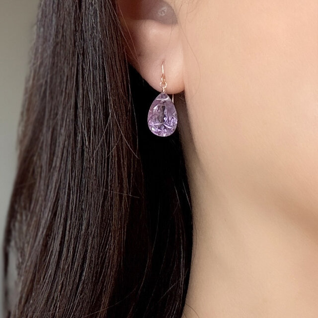 高貴な紫＊カービングアメジスト ピアス/イヤリング｜2月誕生石 天然石
