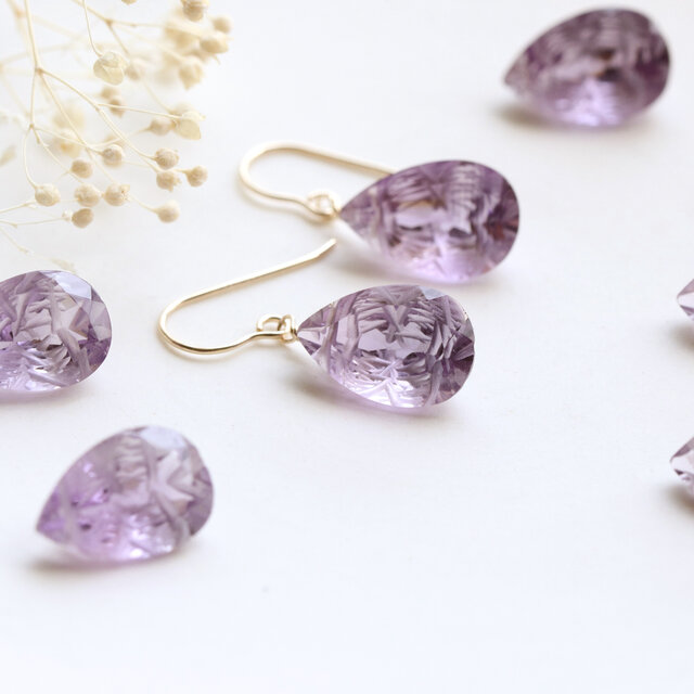 高貴な紫＊カービングアメジスト ピアス/イヤリング｜2月誕生石 天然石